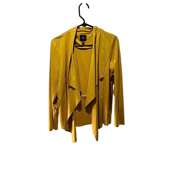 Jules & Leopold Draped Faux Leather Open Cardigan‎ L Gold - Picture 1 of 2